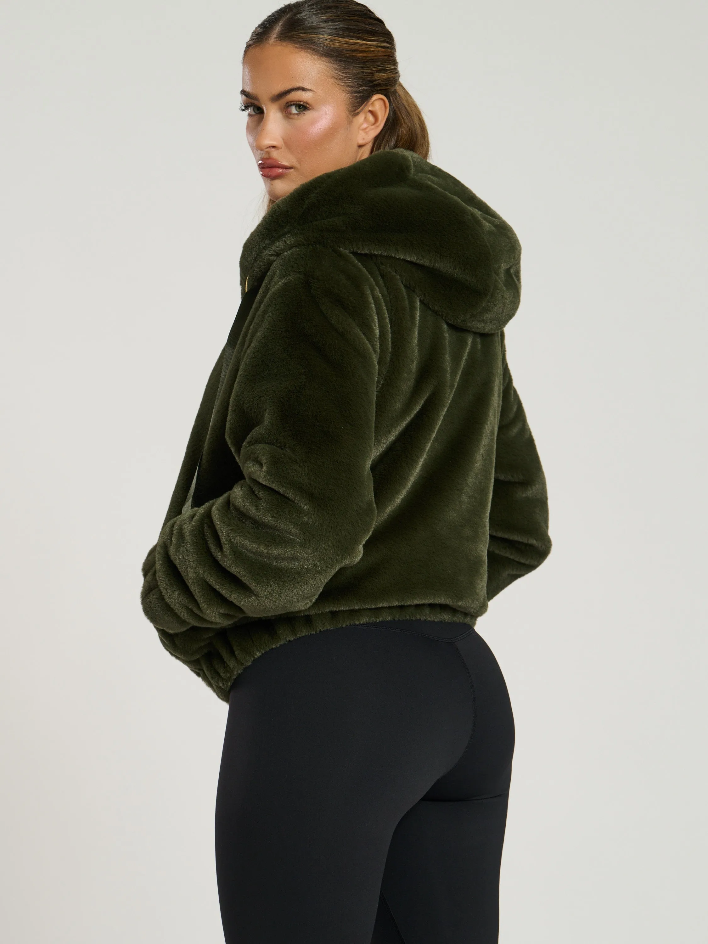 The 'Hibernal' faux fur hooded jacket in khaki