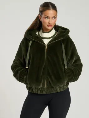 The 'Hibernal' faux fur hooded jacket in khaki