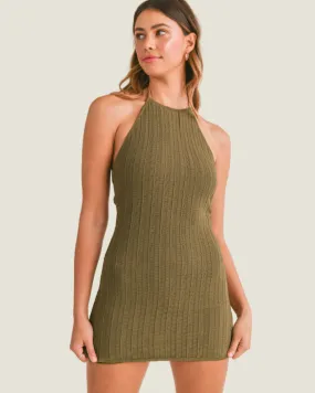 The Lamber: Lime Halterneck Knit Mini Dress