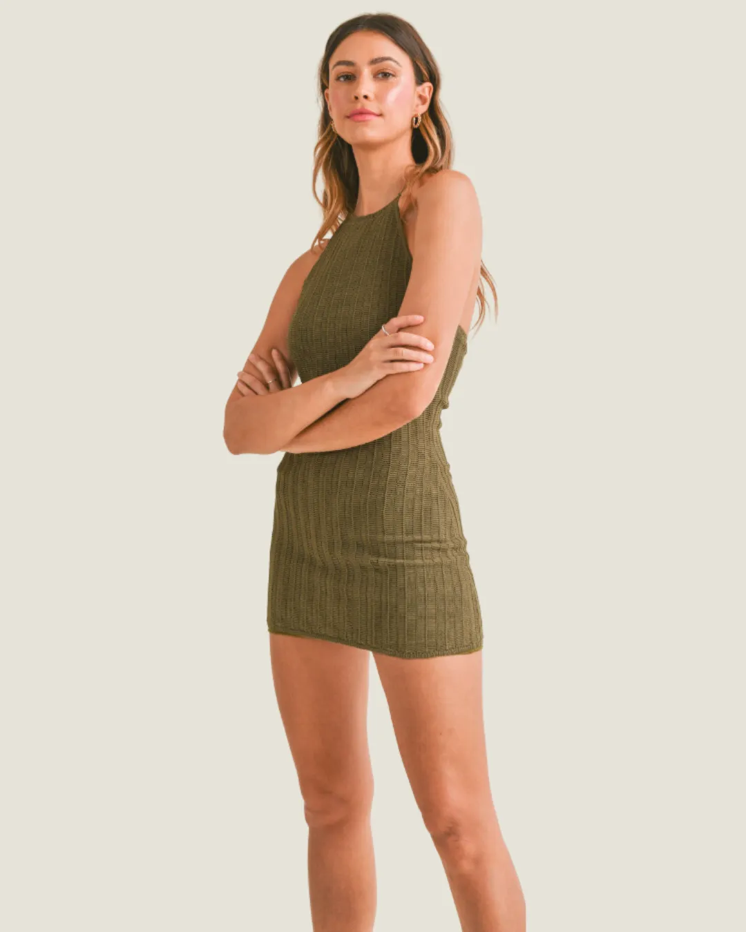 The Lamber: Lime Halterneck Knit Mini Dress