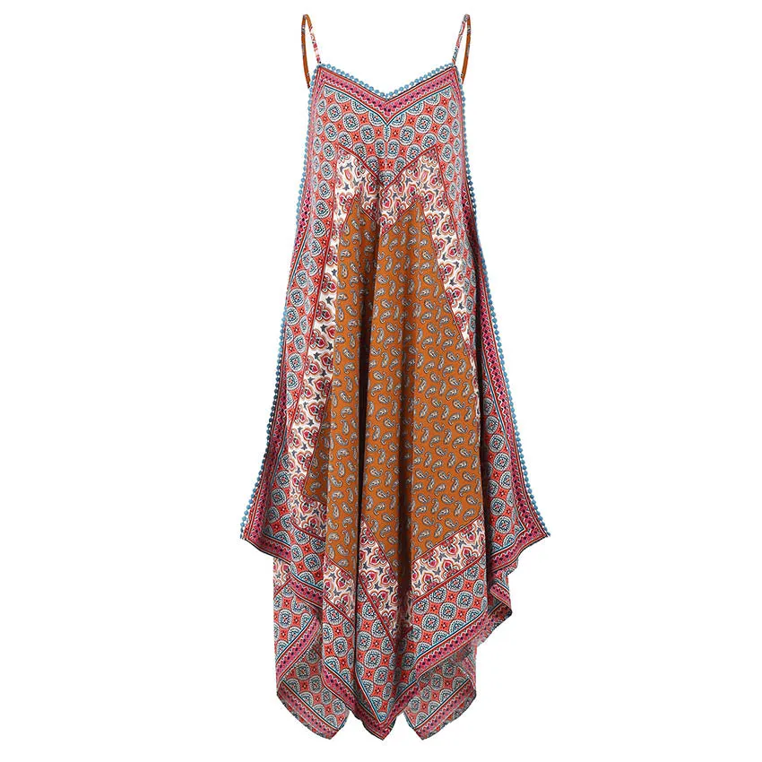 Tribal Print Asymmetrical Long Dress