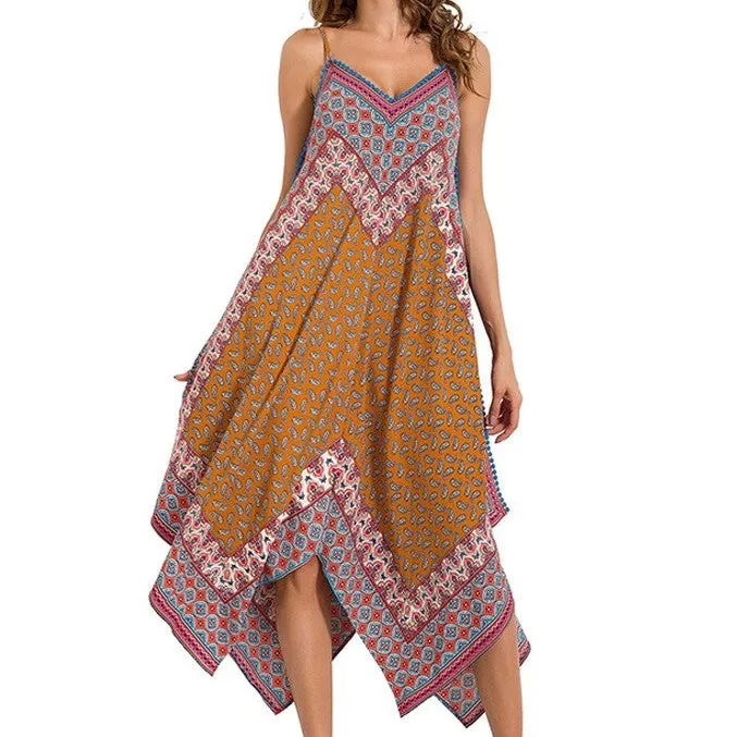 Tribal Print Asymmetrical Long Dress