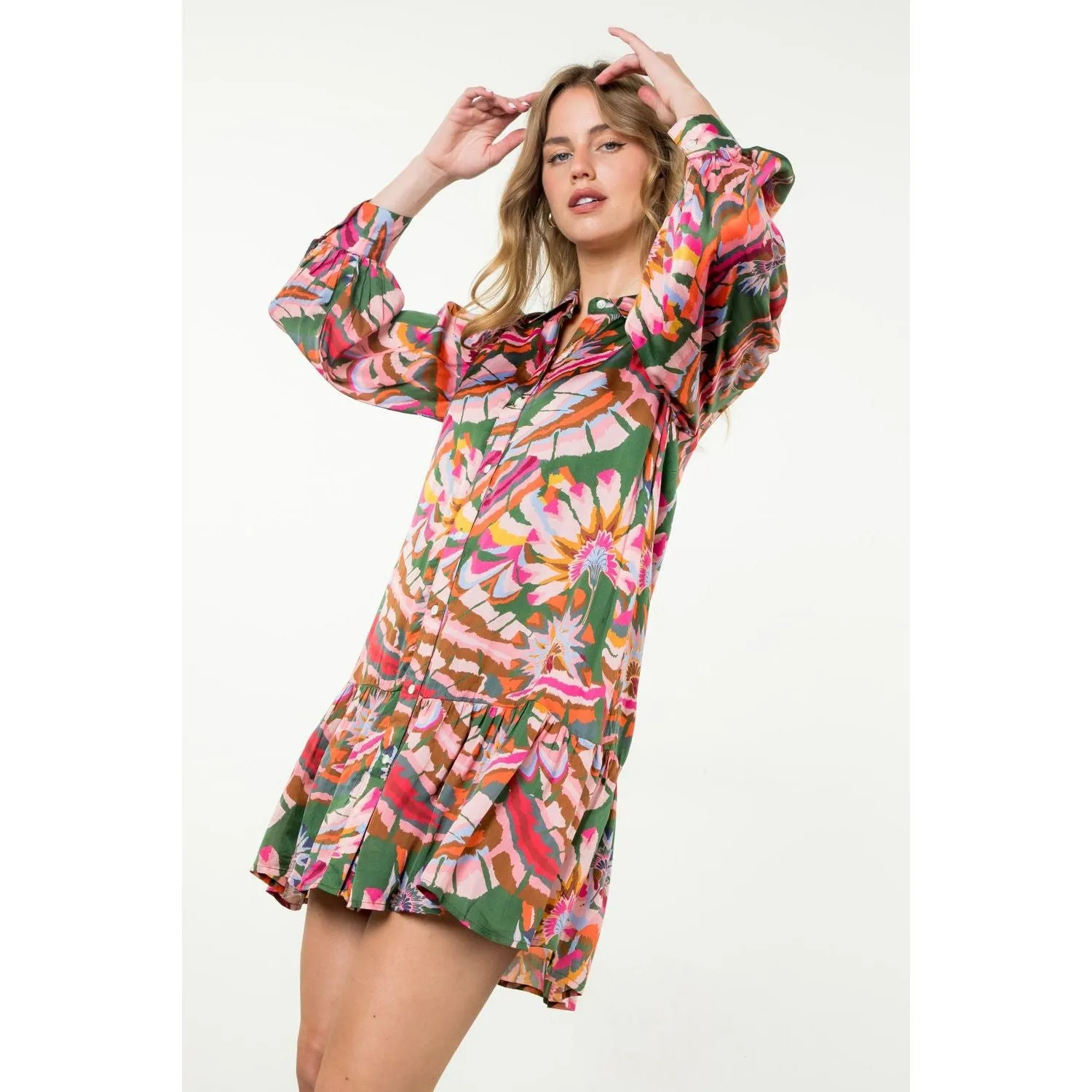 Trinity Long Sleeve Button Up THML Dress