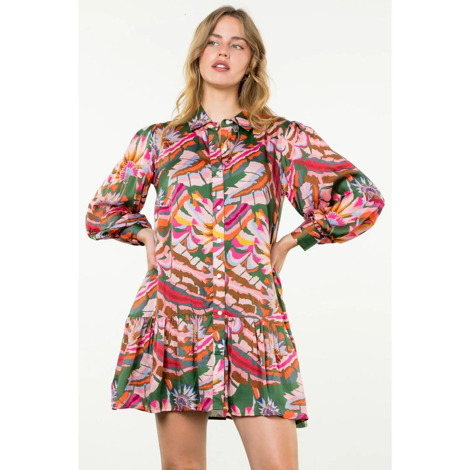 Trinity Long Sleeve Button Up THML Dress