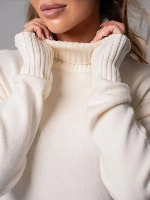 Turtleneck Solid Color Midi Sweater Dress