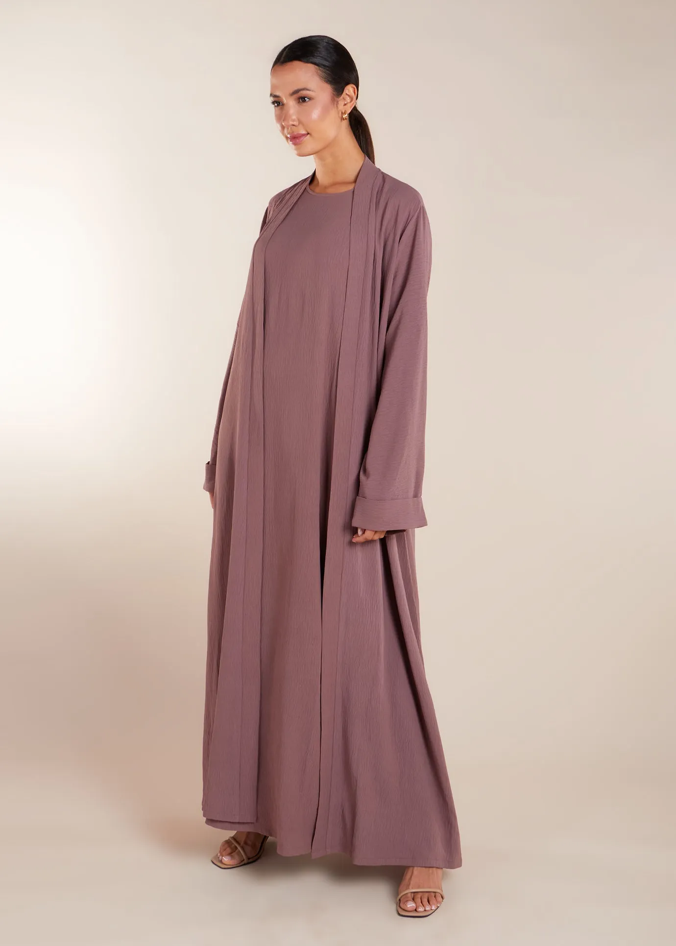 Two Piece Open Abaya with Slip Rose