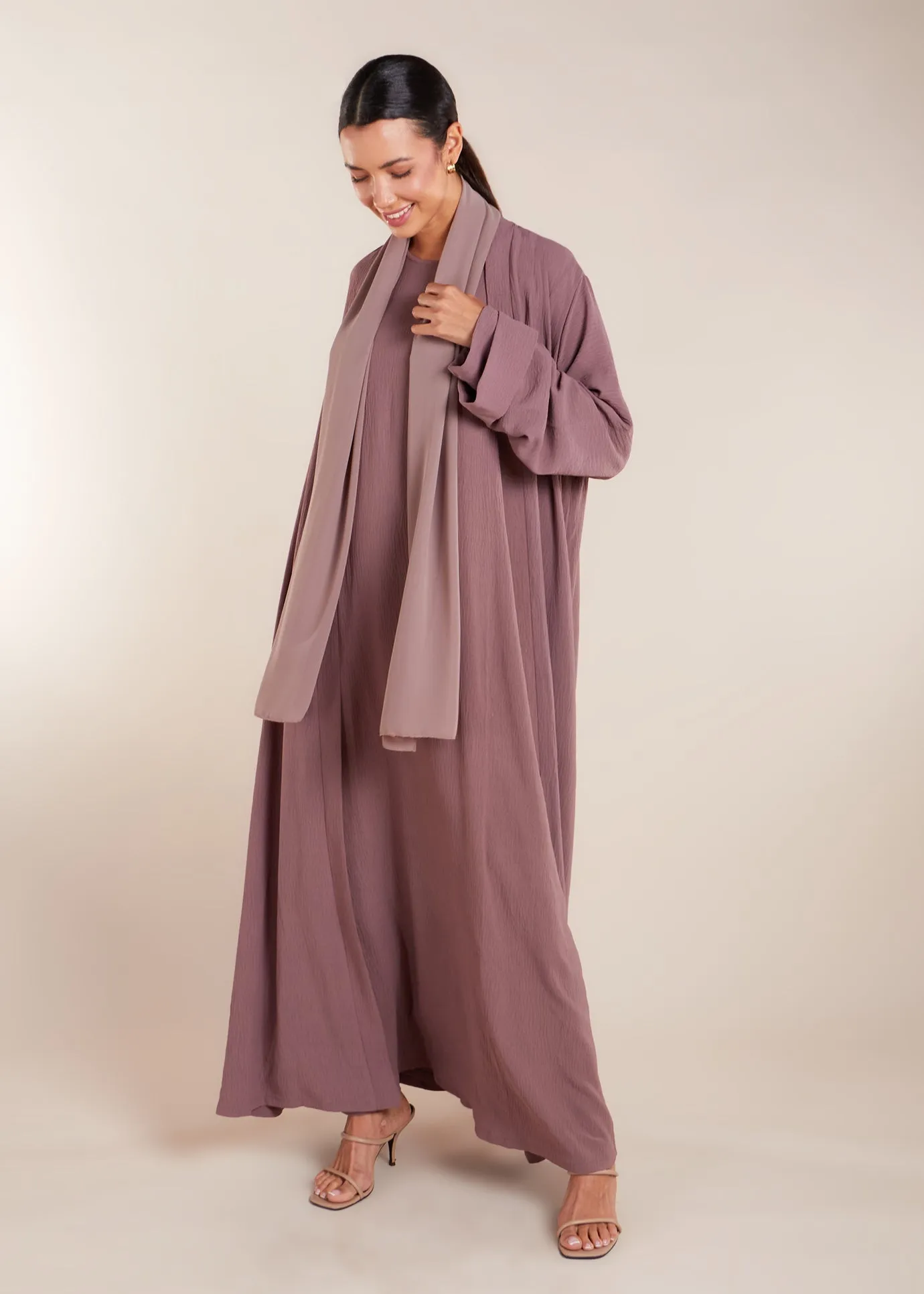 Two Piece Open Abaya with Slip Rose