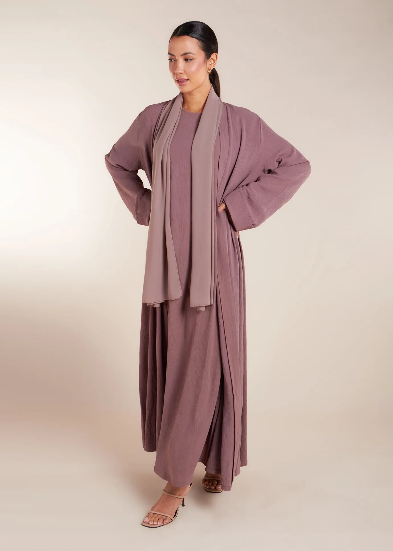 Two Piece Open Abaya with Slip Rose