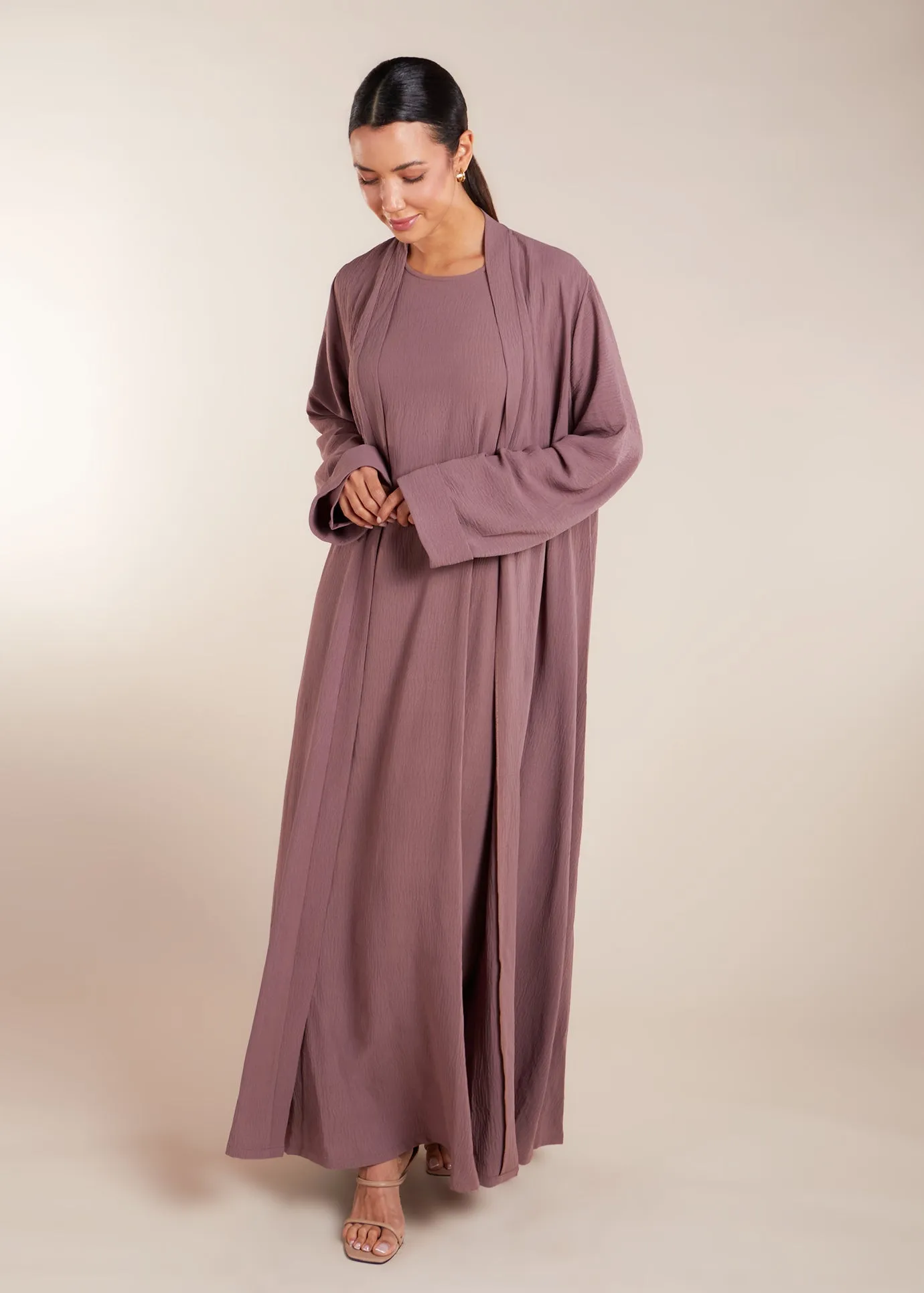 Two Piece Open Abaya with Slip Rose