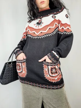 Vintage 90s Fair isle abstract print knitted jumper top