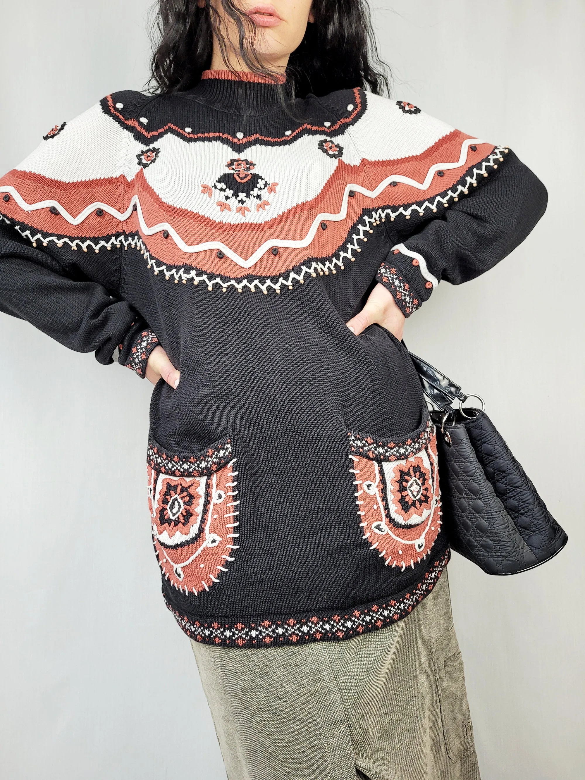 Vintage 90s Fair isle abstract print knitted jumper top