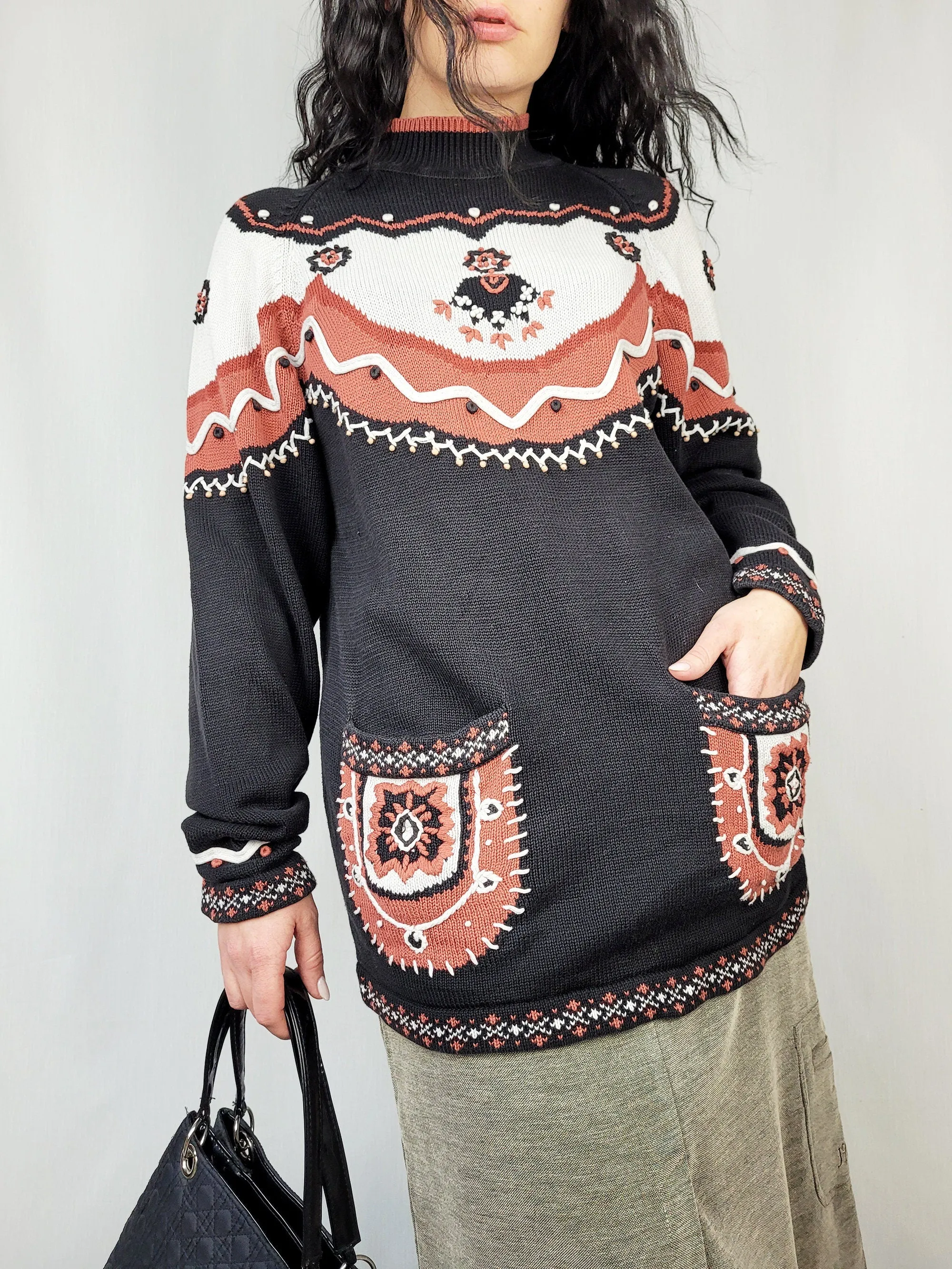 Vintage 90s Fair isle abstract print knitted jumper top