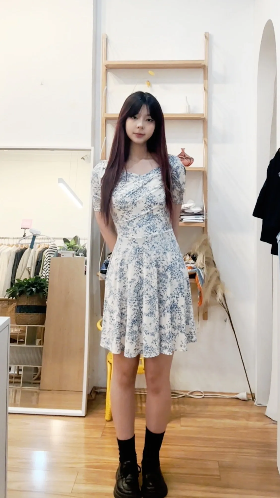 White blue floral dress