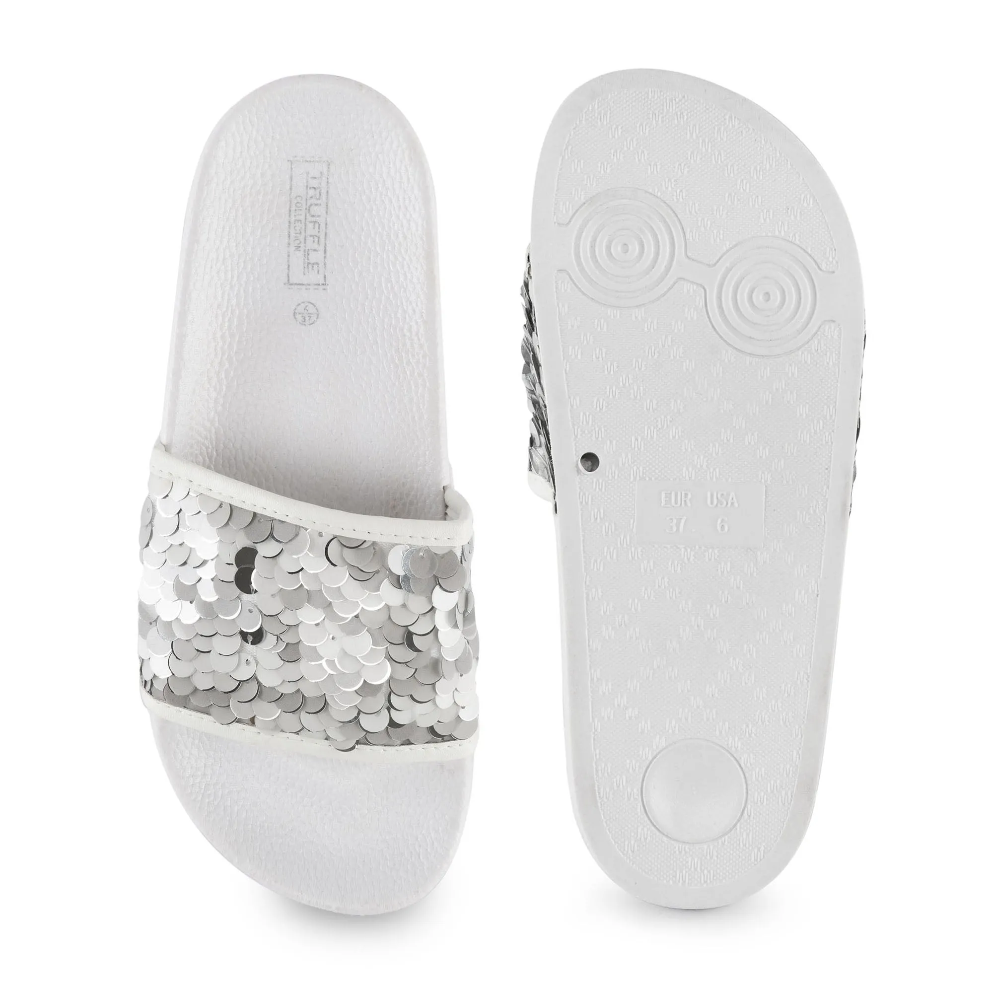 White Silver Sequined Sliders