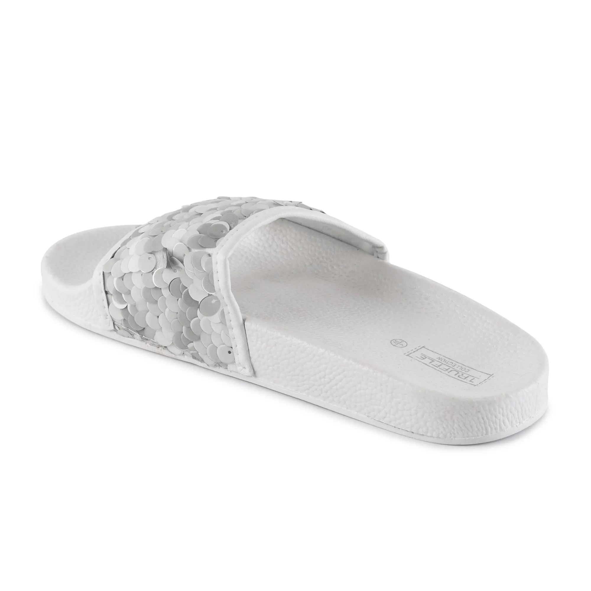 White Silver Sequined Sliders