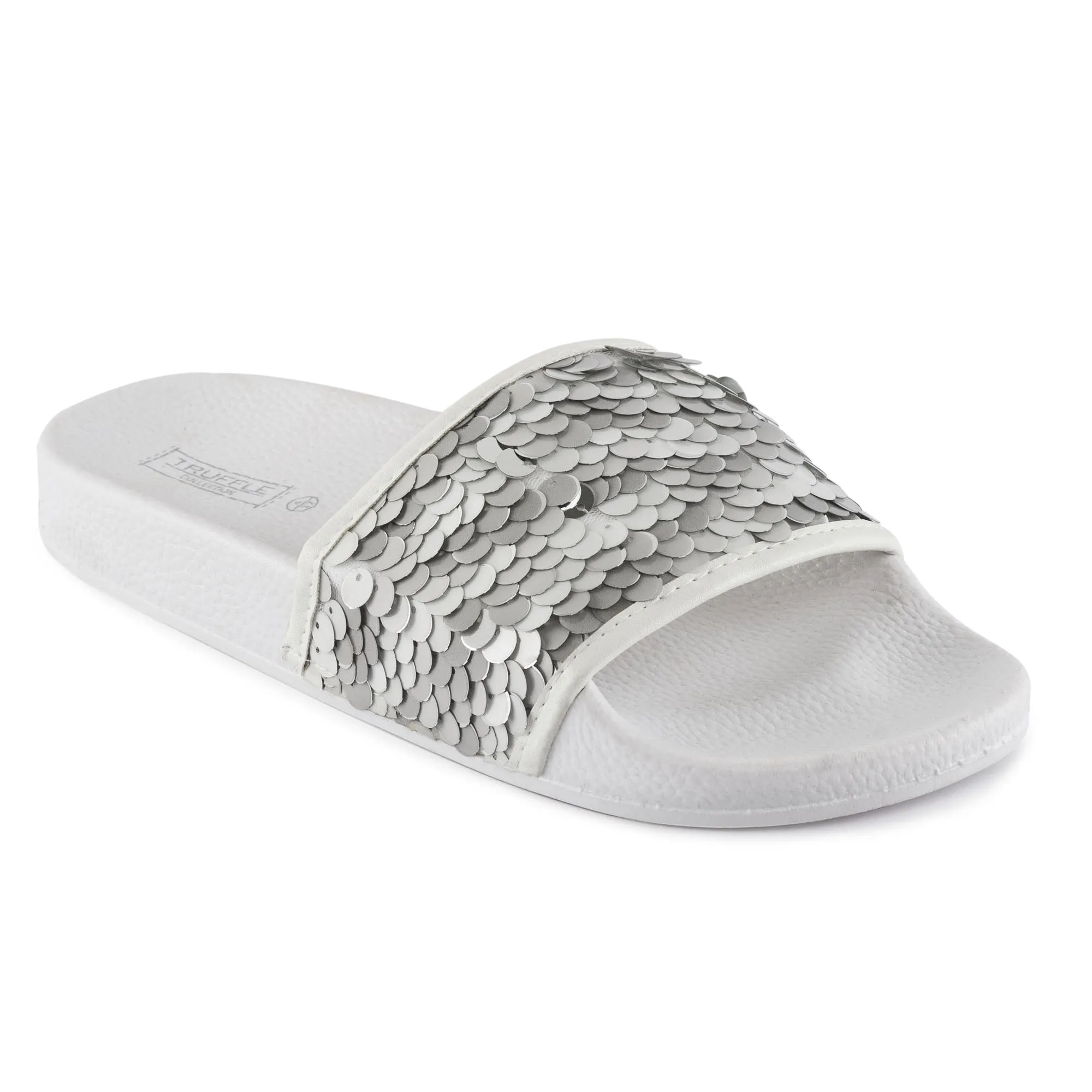 White Silver Sequined Sliders