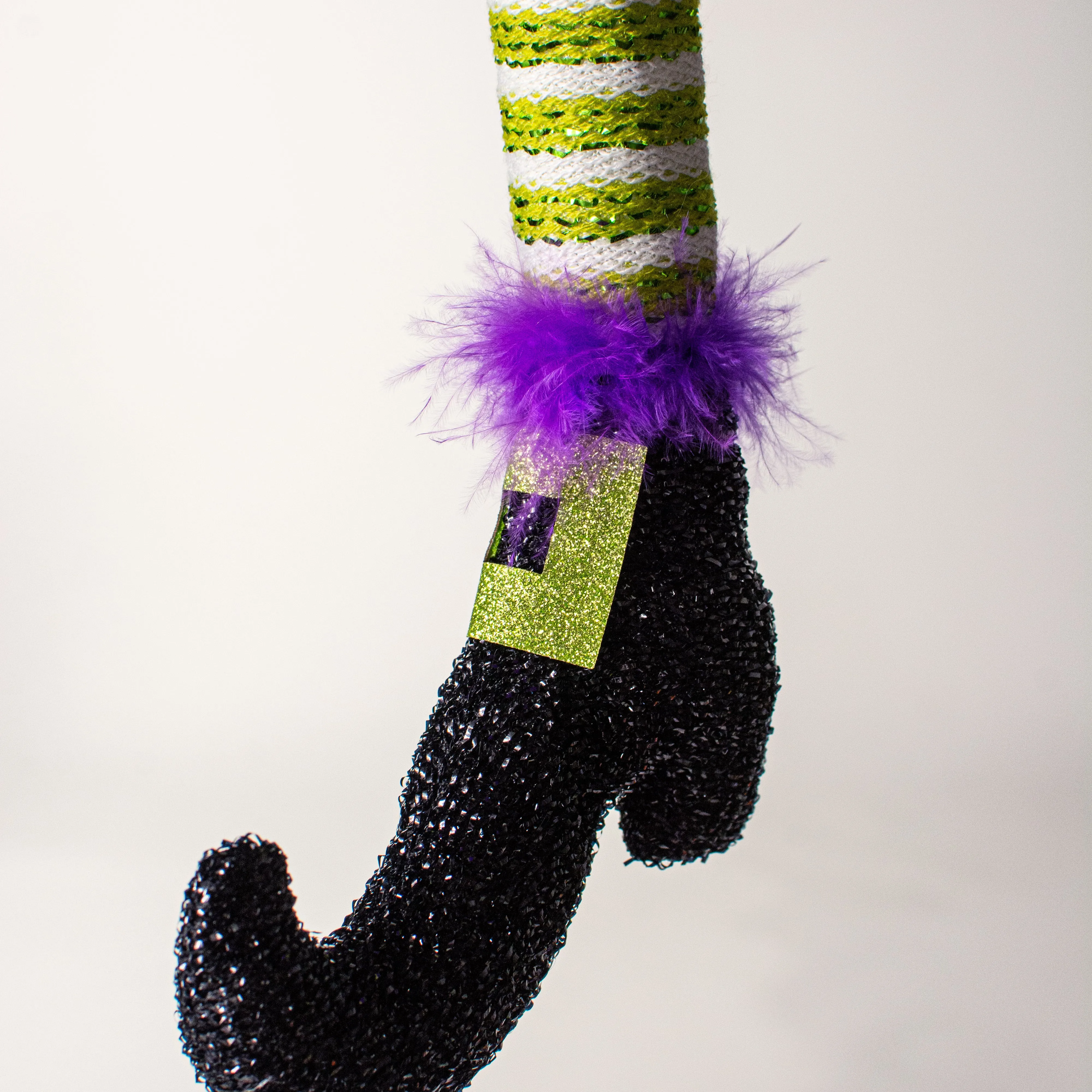 Witch Hat & Legs Wreath Accent: Black, Purple, Lime Green Stripe