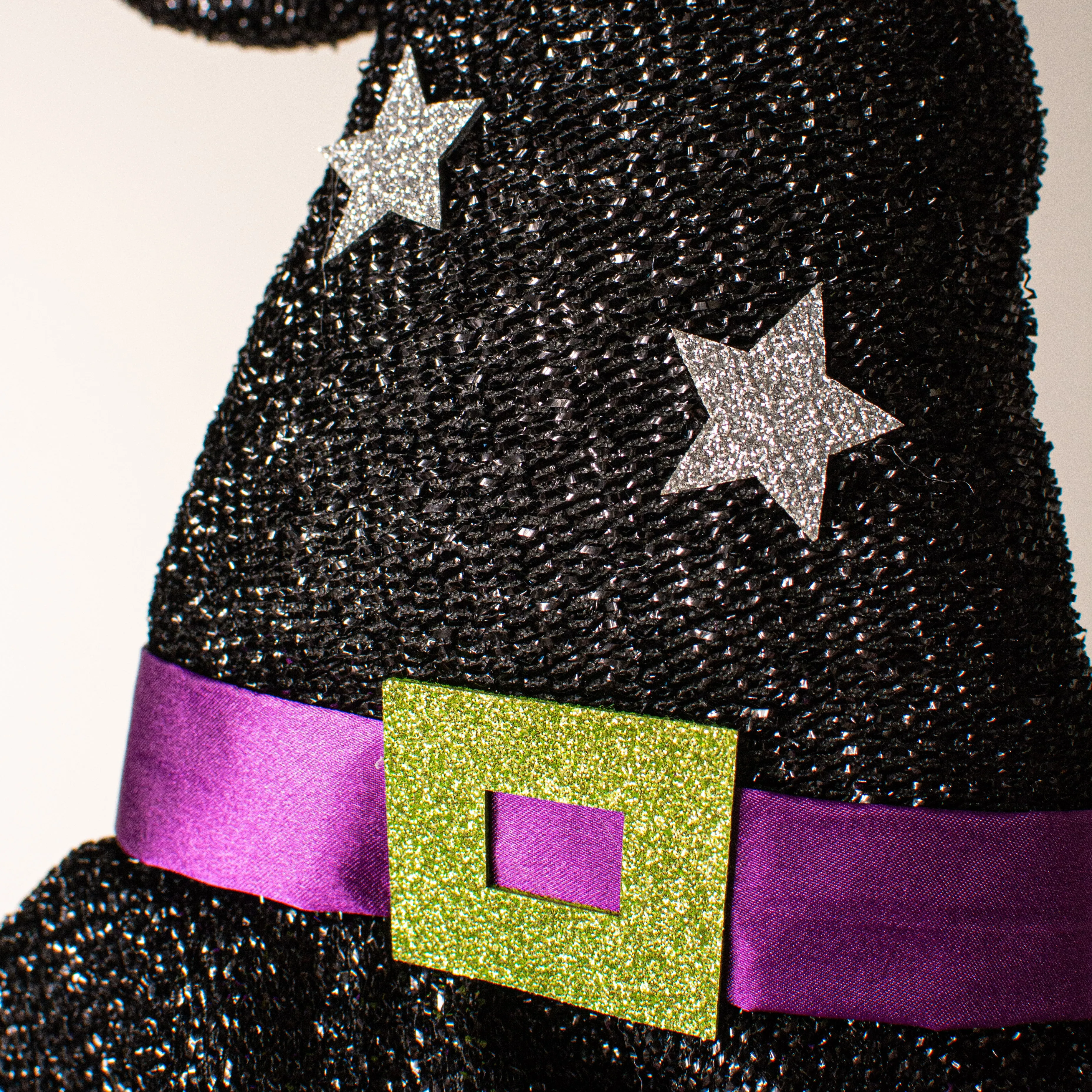 Witch Hat & Legs Wreath Accent: Black, Purple, Lime Green Stripe