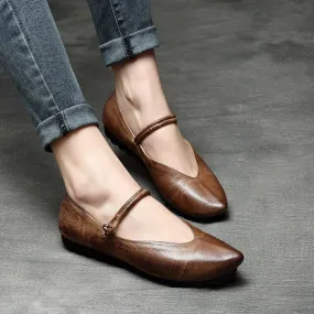 Women Boat Toe Slip-On Leather Shoes