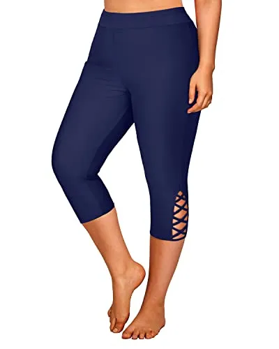 Women Plus Size Swim Capris Long Swim Shorts High Waisted Swim Pants