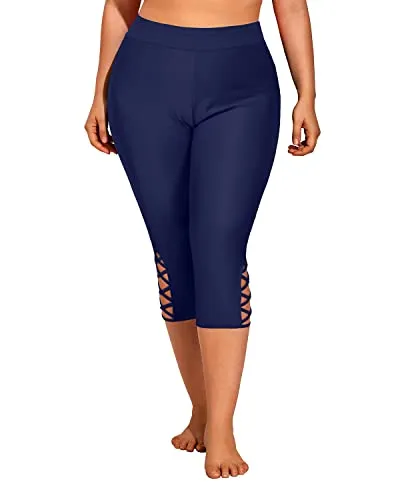 Women Plus Size Swim Capris Long Swim Shorts High Waisted Swim Pants