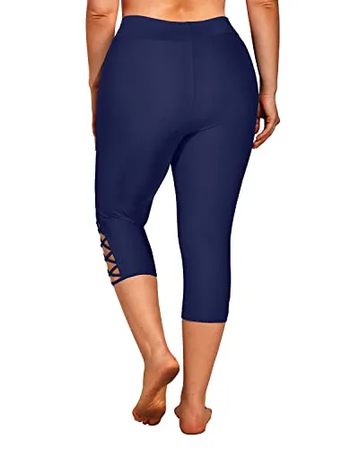 Women Plus Size Swim Capris Long Swim Shorts High Waisted Swim Pants