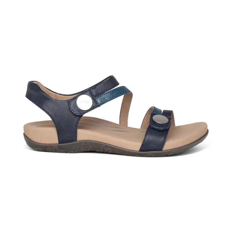 Women's Aetrex Jess Adjustable Quarter Strap Sandal Color: Navy