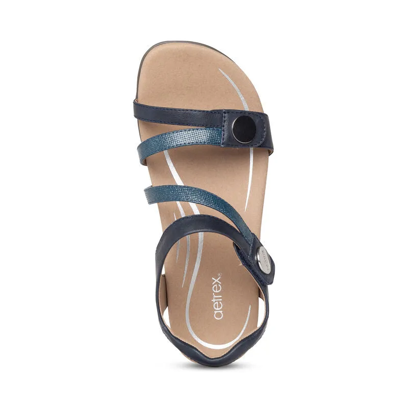 Women's Aetrex Jess Adjustable Quarter Strap Sandal Color: Navy