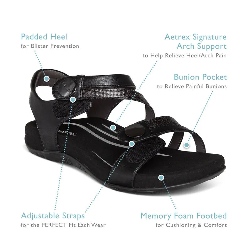 Women's Aetrex Jess Adjustable Quarter Strap Sandal Color: Navy