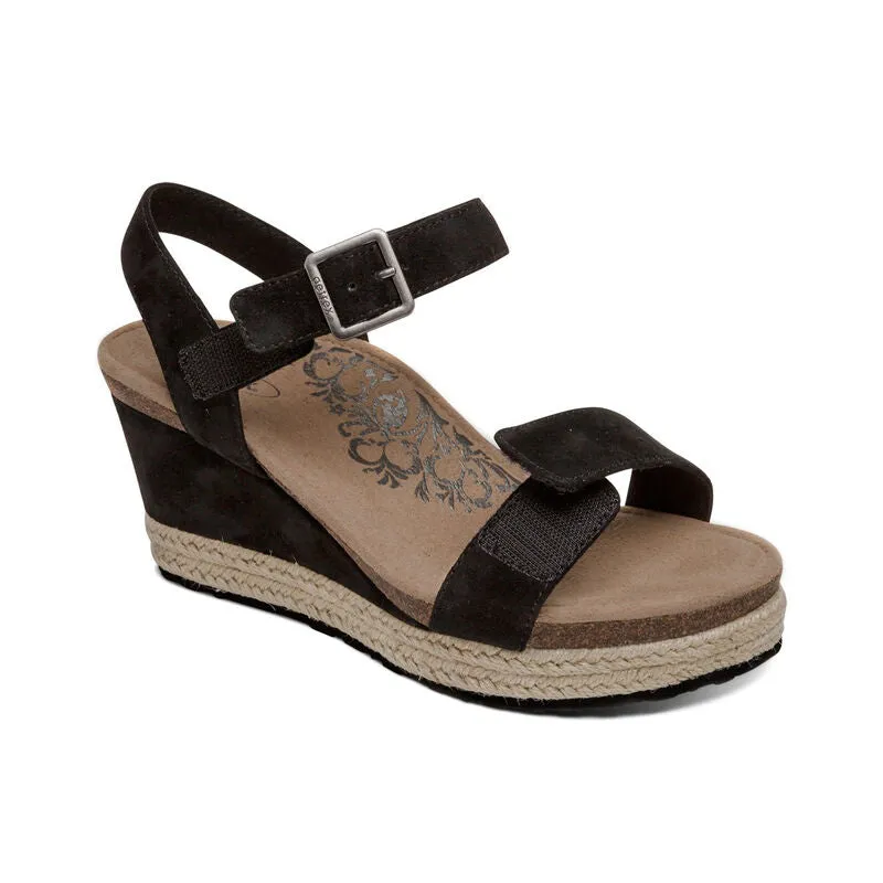 WOMEN'S AETREX SYDNEY QUARTER STRAP ESPADRILLE WEDGE | BLACK