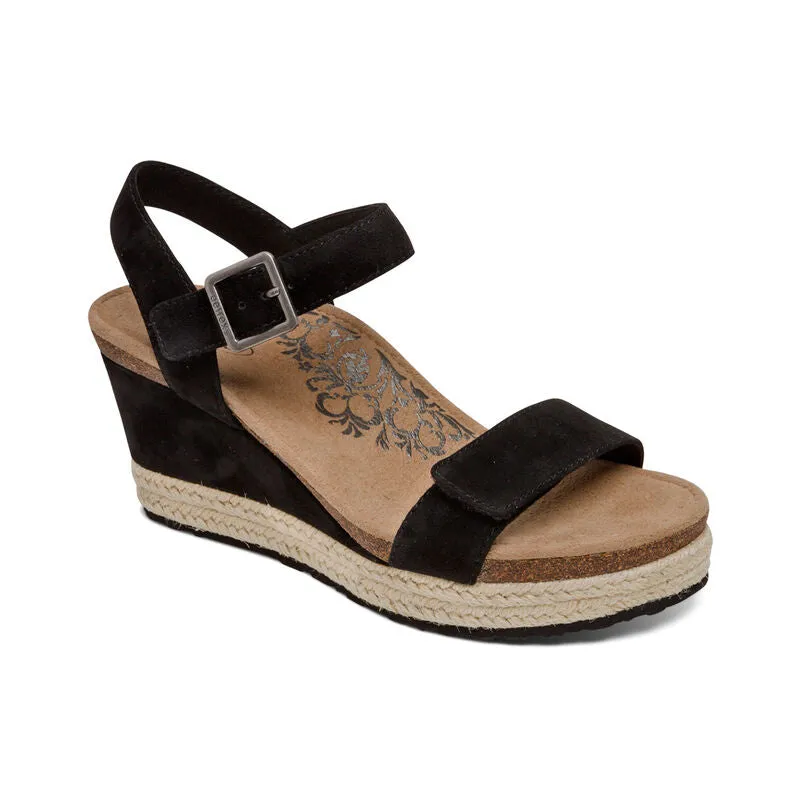 WOMEN'S AETREX SYDNEY QUARTER STRAP ESPADRILLE WEDGE | BLACK