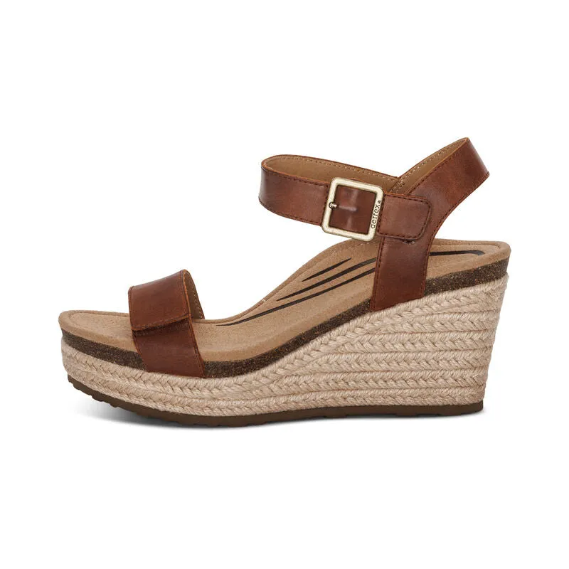 WOMEN'S AETREX SYDNEY QUARTER STRAP ESPADRILLE WEDGE | WALNUT