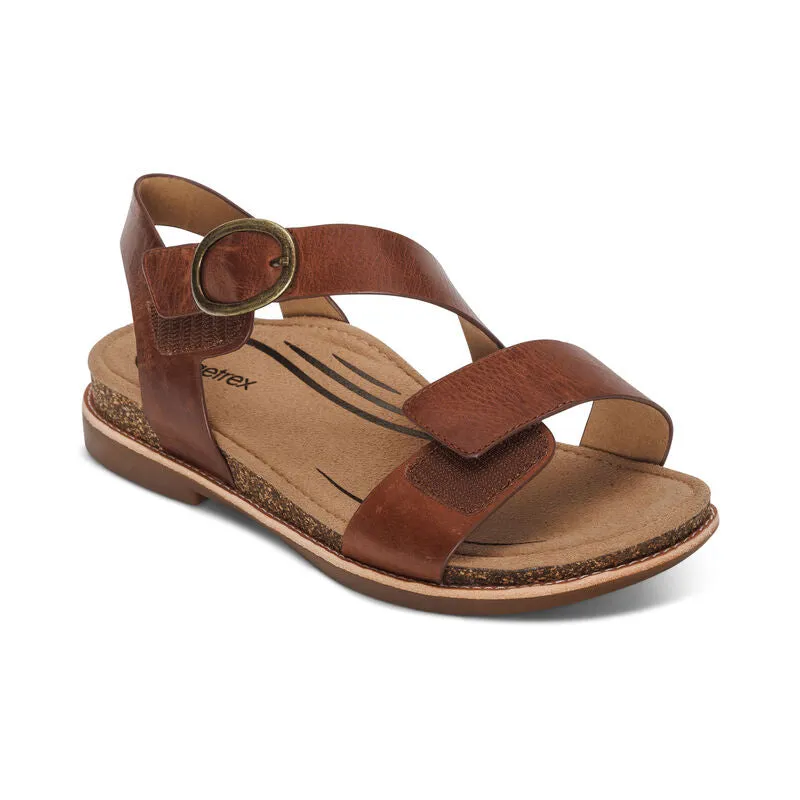 Women's Aetrex Tamara Asymmetrical Quarter Strap Sandal Color: Walnut