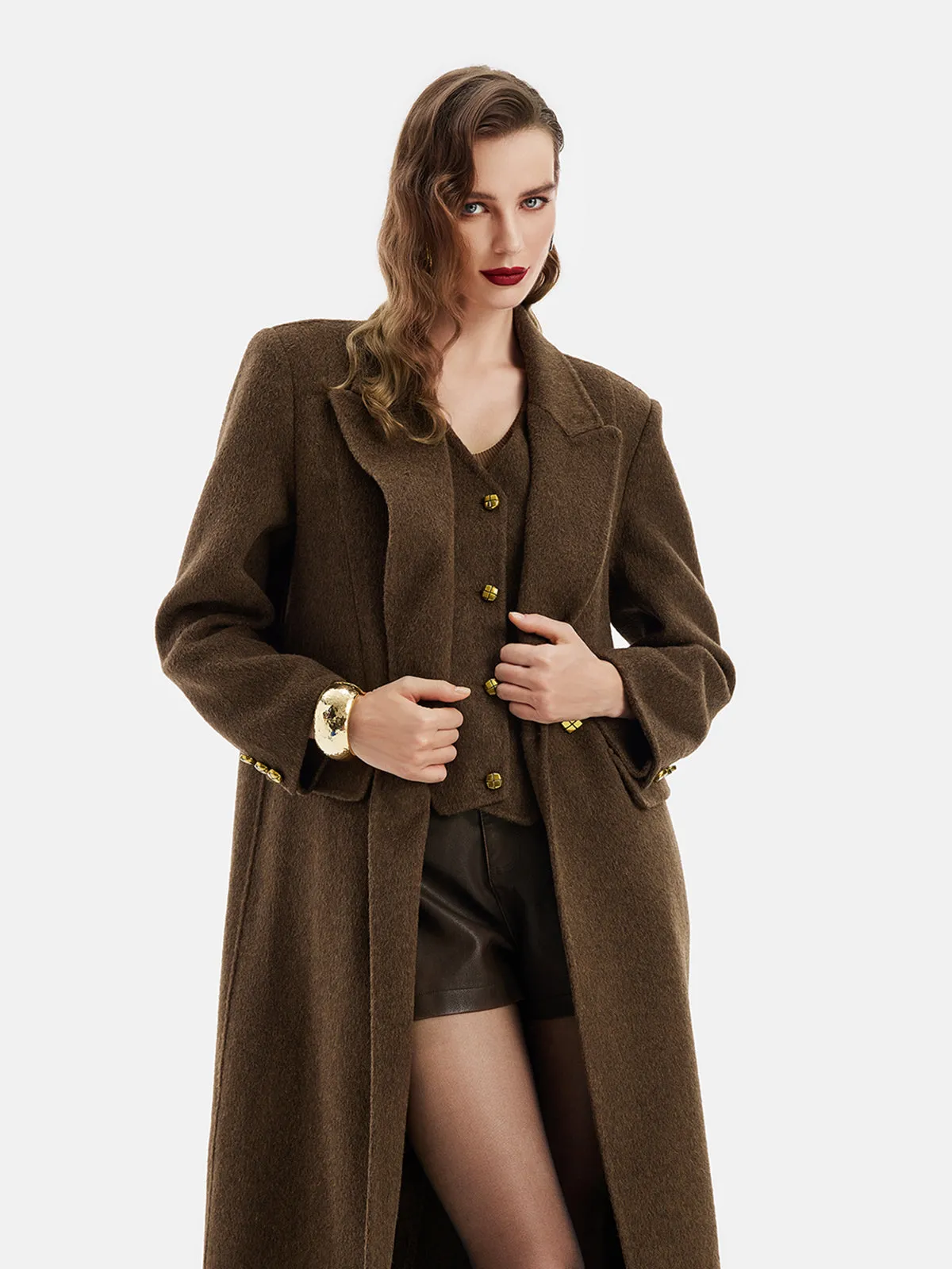 Wool Wide Lapel Long Coat