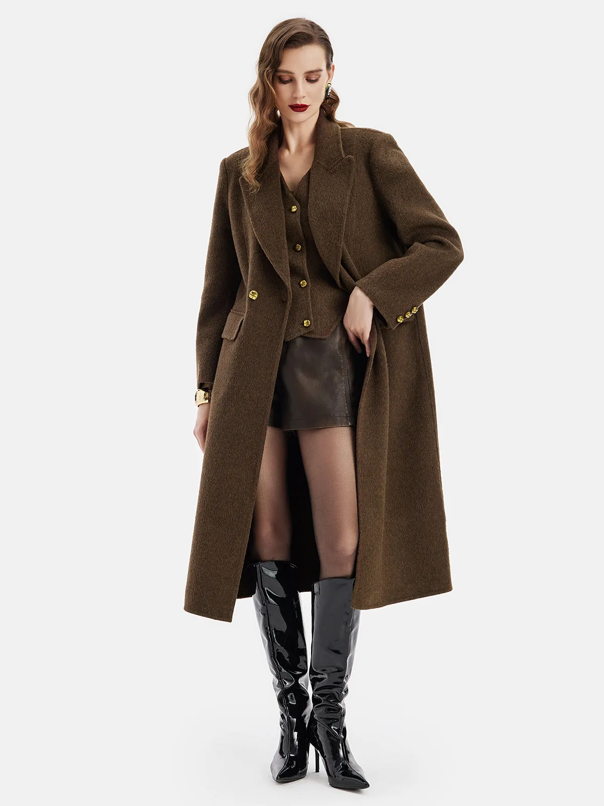 Wool Wide Lapel Long Coat