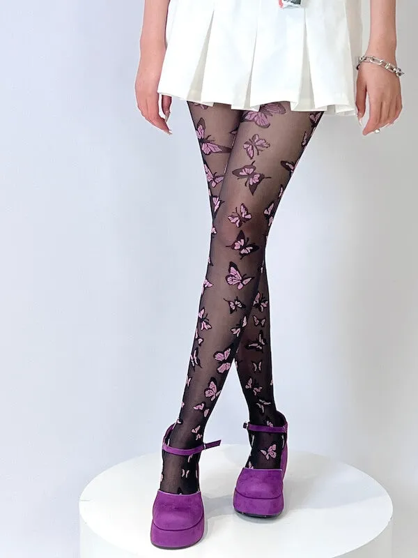 Y2k butterfly embroidery tights