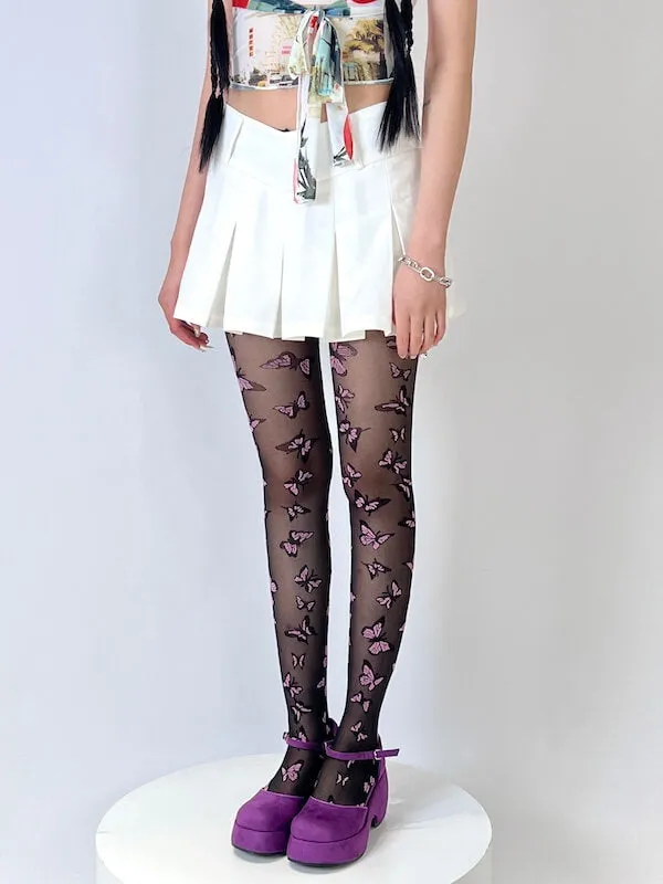 Y2k butterfly embroidery tights