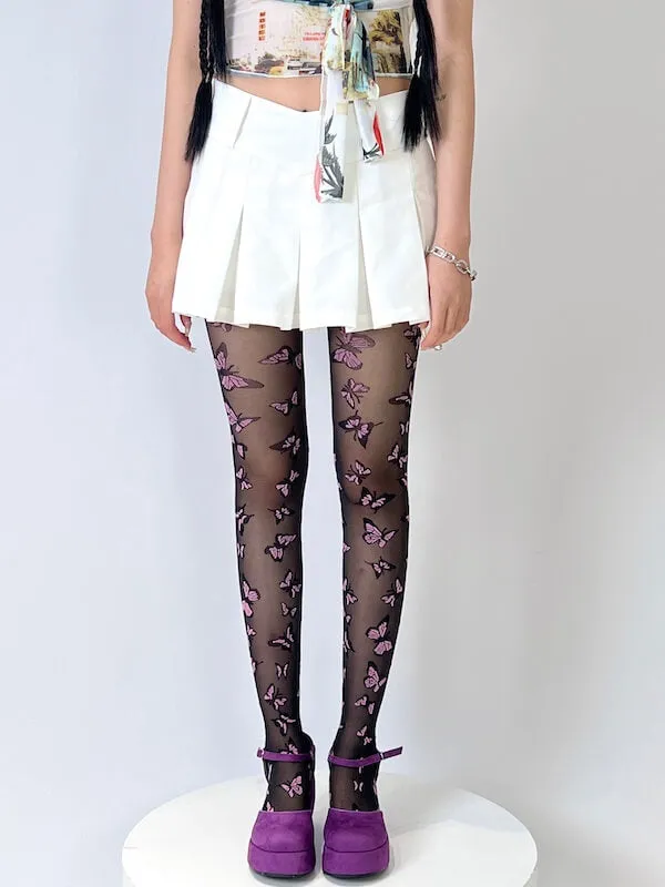 Y2k butterfly embroidery tights