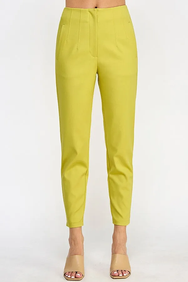 Yellow High Waist Cigarette Pants With Seam Detail