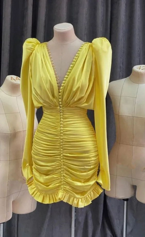 Yellow Short Prom Gown Fashion Party Dress       fg6347