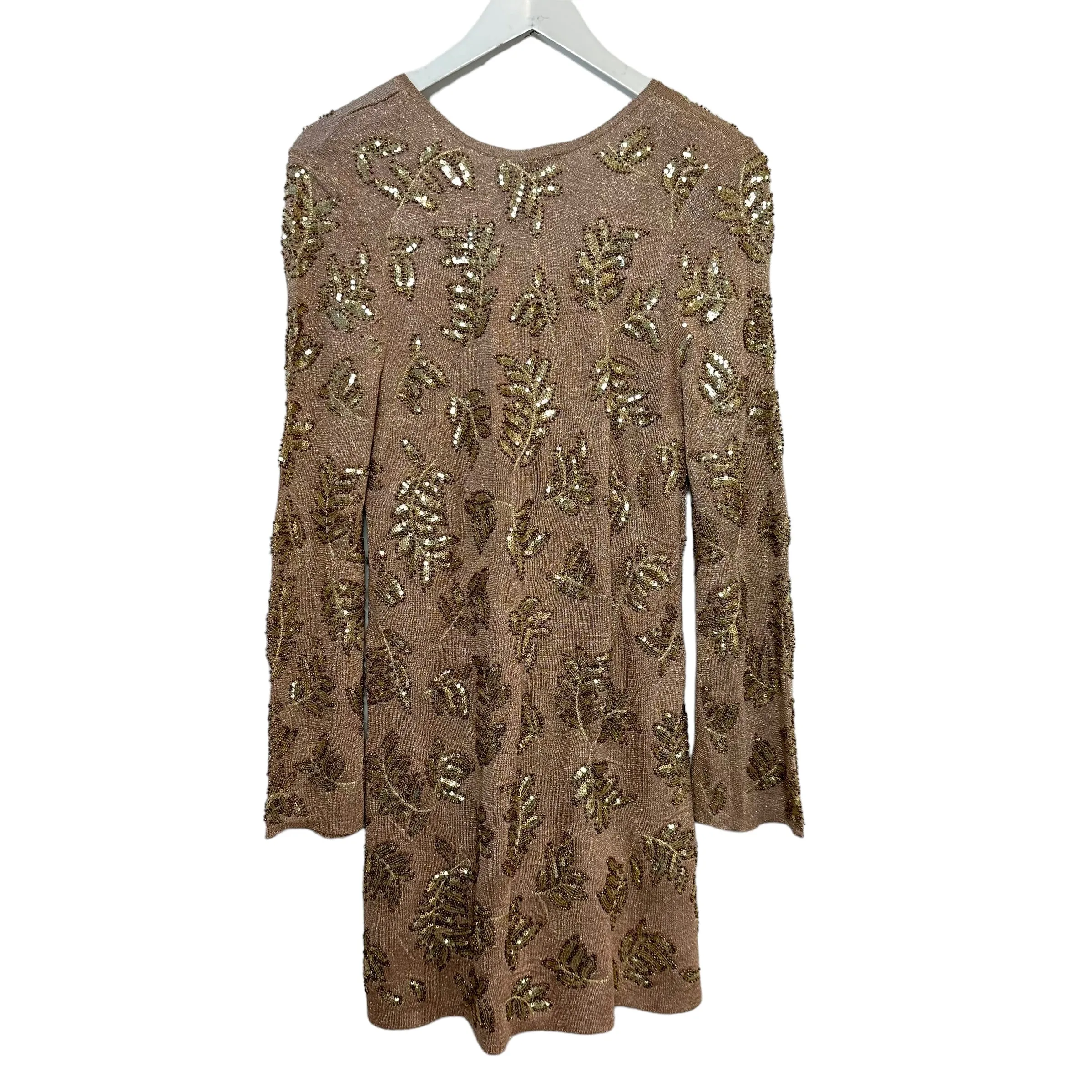 Zara Limited Edition Knit Mini Dress Gold Sequin Long Sleeve Knit Small