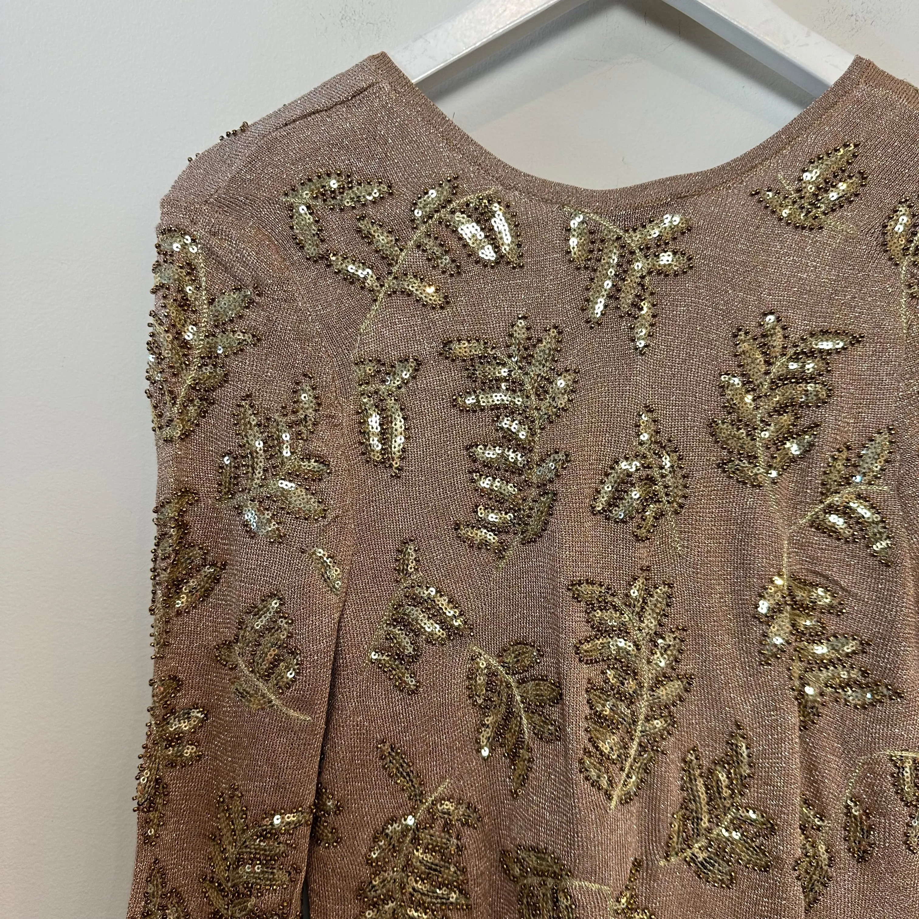 Zara Limited Edition Knit Mini Dress Gold Sequin Long Sleeve Knit Small