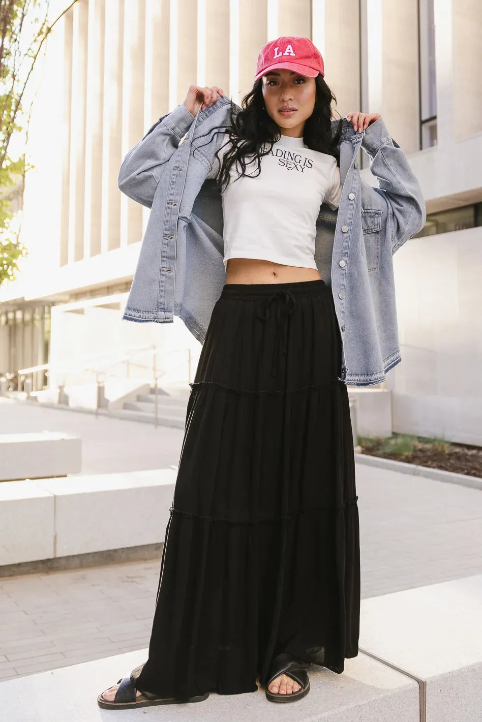 Zinnia Tiered Skirt in Black